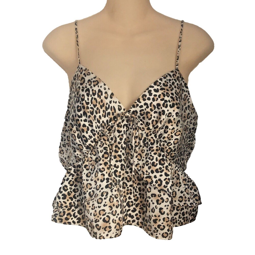 Leopard Print Topshop Cami Top Tiered White Black Brown Spaghetti Strap V-Neck